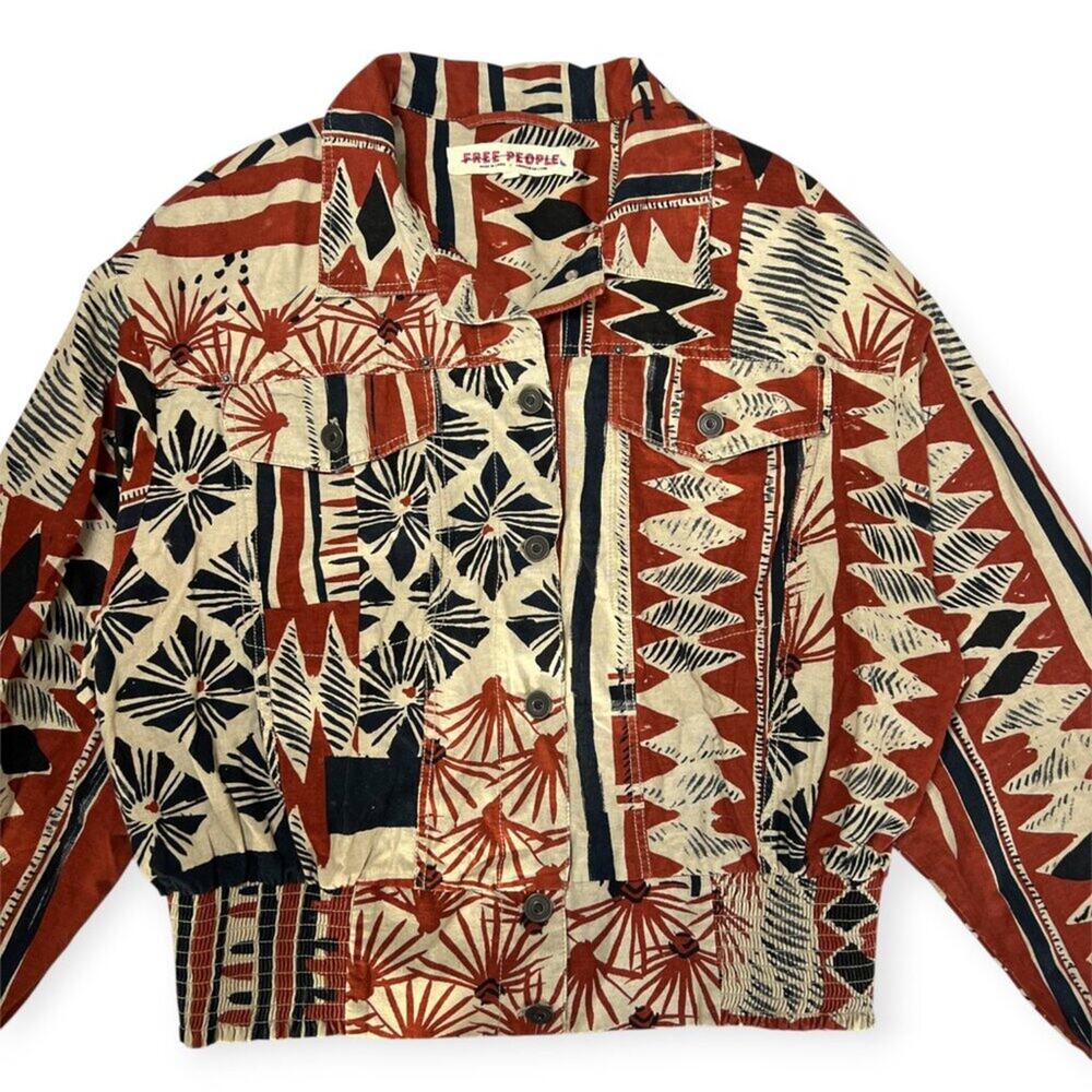 Free People Golden Nile Shirt Jacket SIZE L Aztec Multicolor Crop Shacket - Picture 8 of 15